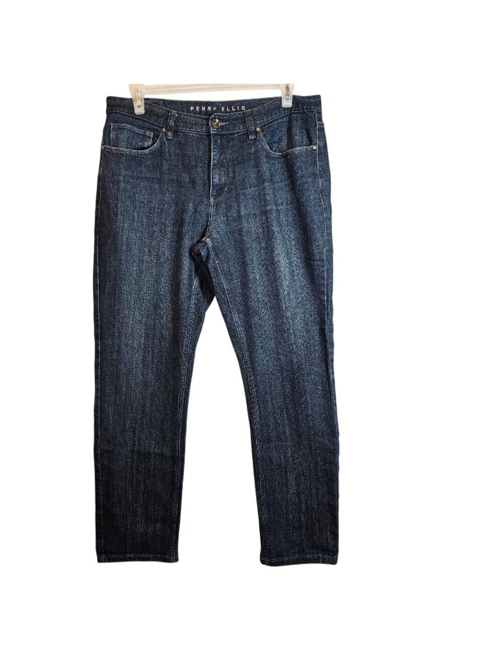 Perry Ellis Mens Slim Fit Stretch Denim Jeans 36x32 Blue casual dark wash logo